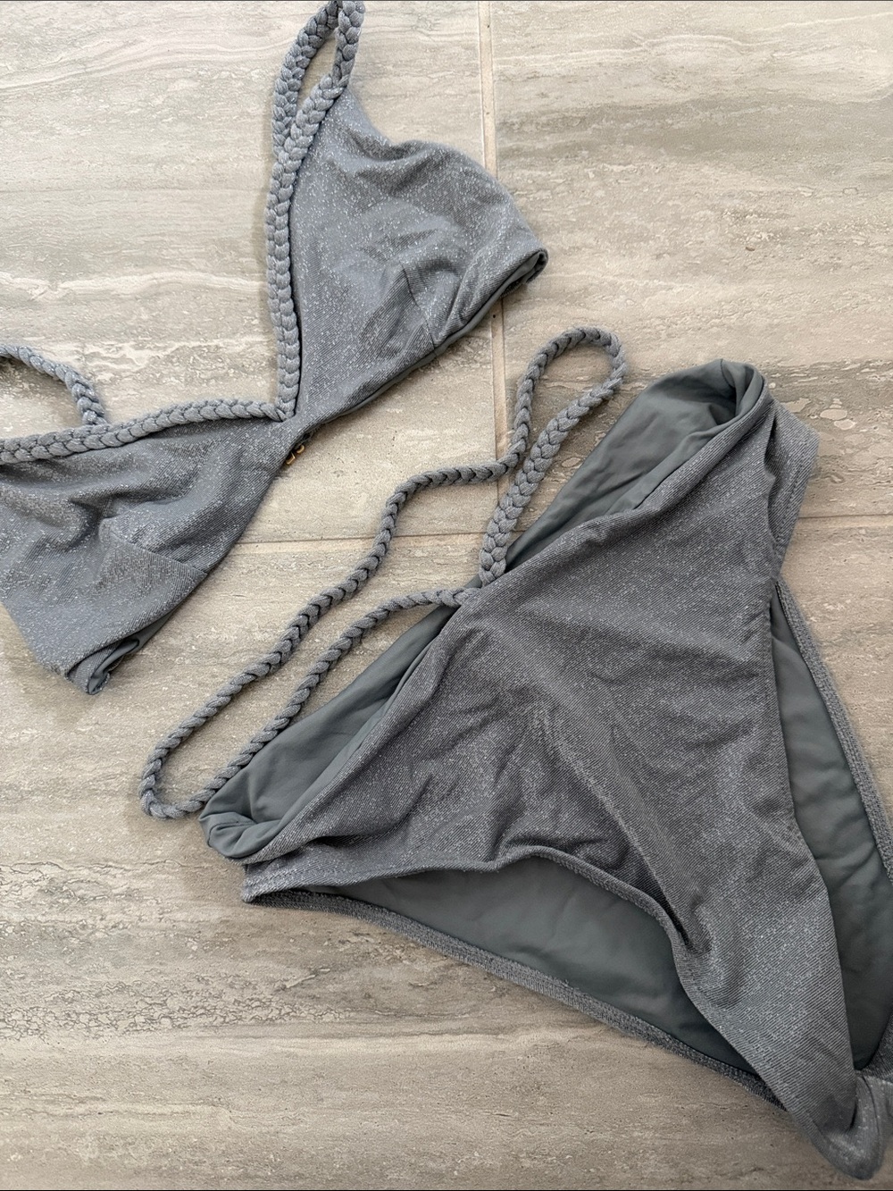 Shimmer Gray Bikini with Braided Straps